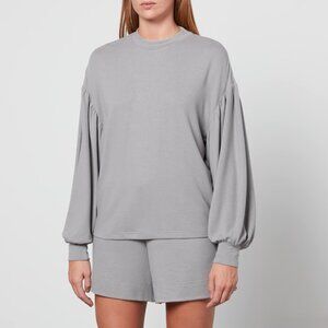 Varley Brannon Flannel Pullover Balloon Sleeve Crew Sweatshirt Lounge Gray XS